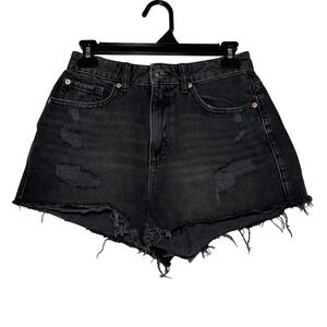 GARAGE DENIM Festival Black Distressed Cutoff Denim Shorts Size 3